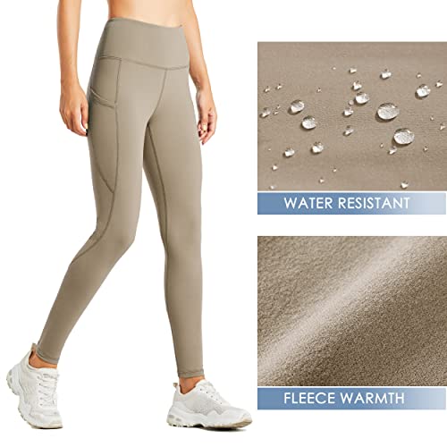 Willit Women's Fleece Lined Leggings Water Resistant Winter Pants Thermal High Waisted Yoga Hiking Running Tights Pockets Greige XS - Image 3