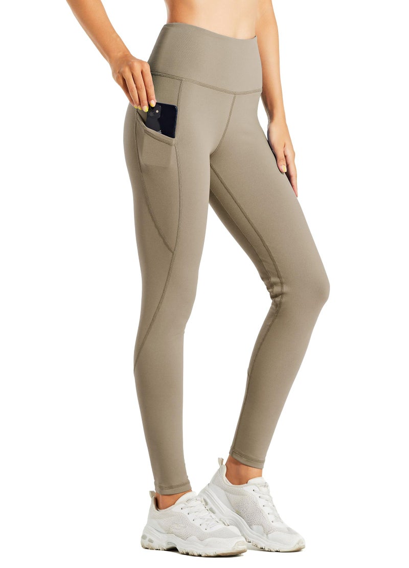 Willit Women's Fleece Lined Leggings Water Resistant Winter Pants Thermal High Waisted Yoga Hiking Running Tights Pockets Greige XS - Image 2