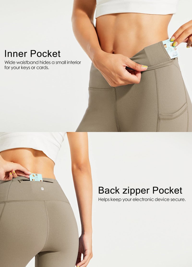 Willit Women's Fleece Lined Leggings Water Resistant Winter Pants Thermal High Waisted Yoga Hiking Running Tights Pockets Greige XS - Image 5