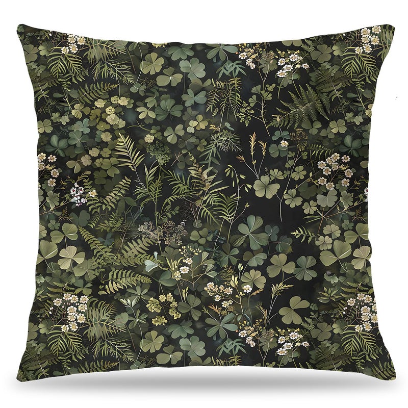 LUKIPOM Dark Green Botanical Pillow Covers 18x18 Double-Sided, Plant Room Decor, Vintage Rustic Cottagecore Forest Fern Leaves and Wildflower Decorative Throw Pillow Covers - Image 1