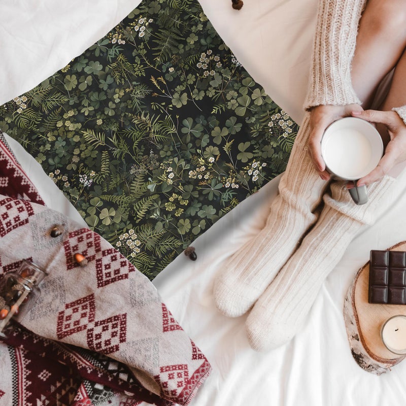 LUKIPOM Dark Green Botanical Pillow Covers 18x18 Double-Sided, Plant Room Decor, Vintage Rustic Cottagecore Forest Fern Leaves and Wildflower Decorative Throw Pillow Covers - Image 5