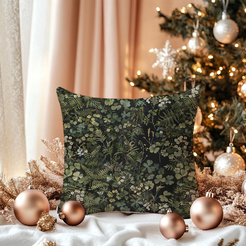 LUKIPOM Dark Green Botanical Pillow Covers 18x18 Double-Sided, Plant Room Decor, Vintage Rustic Cottagecore Forest Fern Leaves and Wildflower Decorative Throw Pillow Covers - Image 3