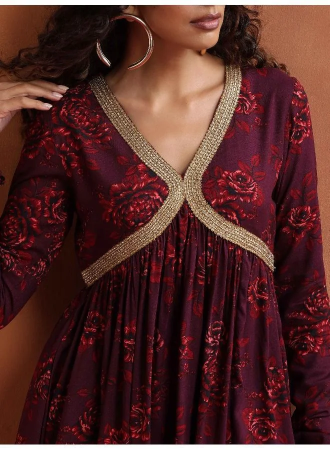 trueBrowns  Purple Floral Print Sharara Set for Women | Best Price UAE