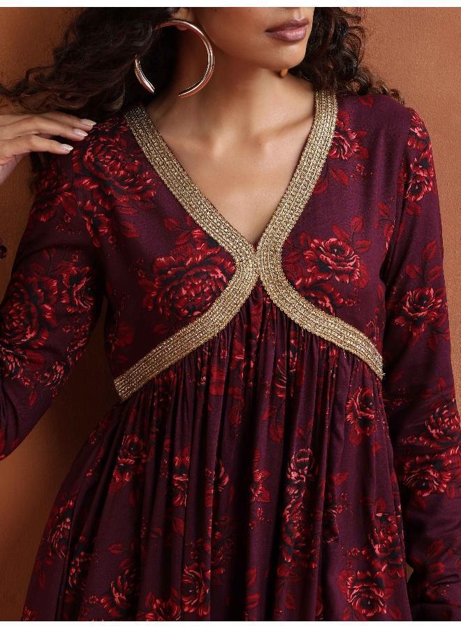 trueBrowns Purple Floral Print Sharara Set - Image 5