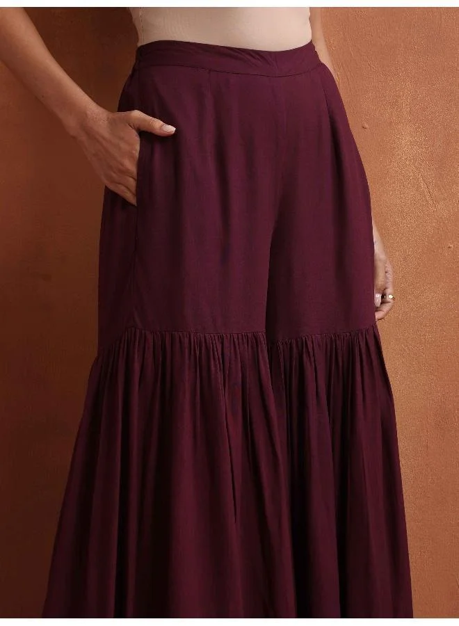 trueBrowns  Purple Floral Print Sharara Set for Women | Best Price UAE