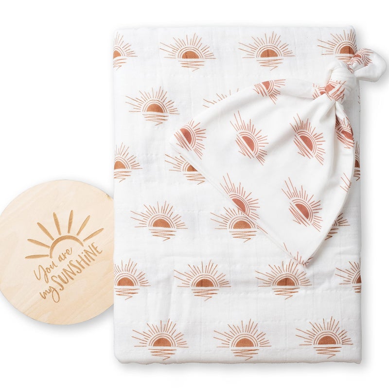 Miaoberry 100 Organic Cotton Baby Muslin Swaddle Blanket Set Clay Rust Boho Sunrays Gender Neutral for Boys GirlsRust Sunset Sunshine Hospital Newborn Receiving Blanket Newborn Unisex