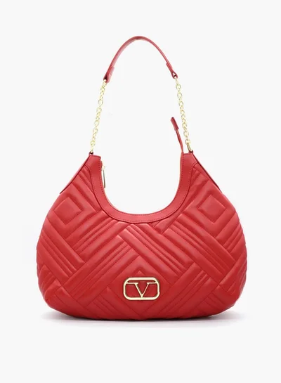 V Italia Quilted Shoulder Bag with Chain Handle and Zip Closure
