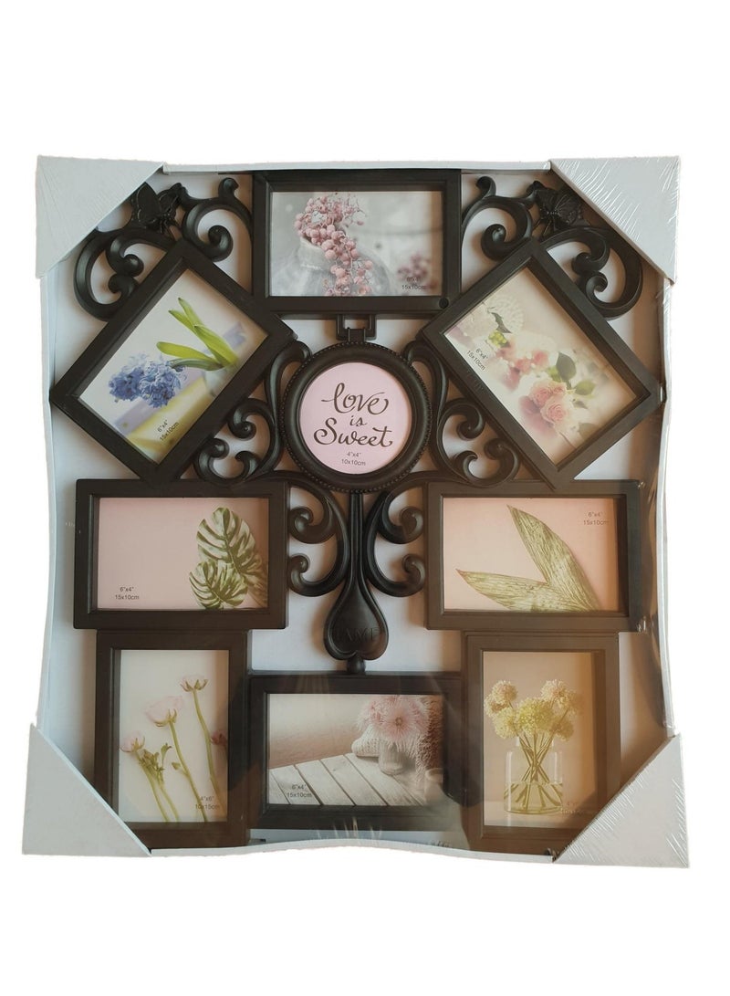 Family photo frame, 9 photos, 3D love design, black plastic and glass, tree shape, 56 x 51 cm - Image 1
