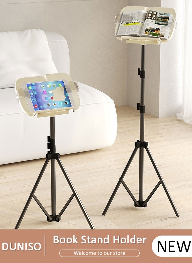 DUNISO Floor Book Stand Holder for Reading, Adjustable Book Holder, Ergonomic Multi Heights Angles Holder, Portable Multifunctional Book Holder, with Clips, for Textbook, Cookbook, Sheet Music, Laptop - Image 1