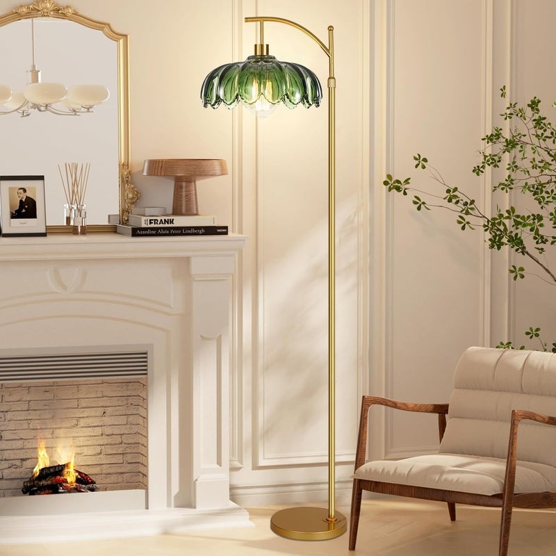 ILLMTW Floor Lamp for Living Room,Bedroom,Mid Century Modern Standing Lamp with Remote,Dimmable Gold Tall Lamp Glass Green Vintage Retro Arc Flower Floor Light Boho Bohemian - Image 3