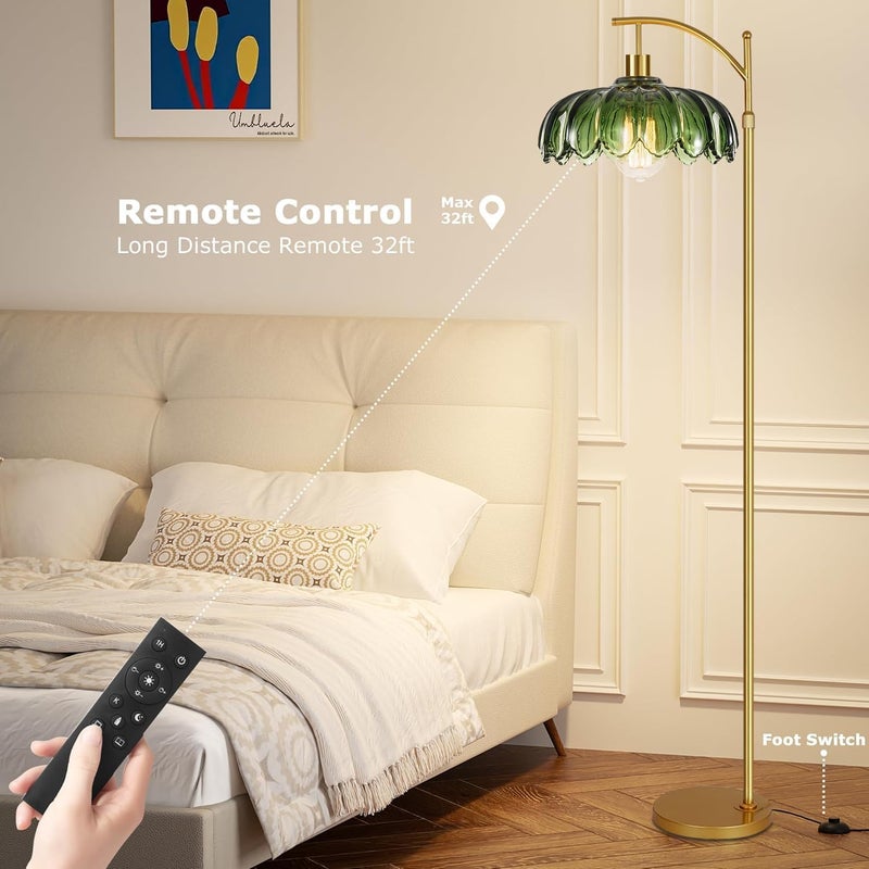ILLMTW Floor Lamp for Living Room,Bedroom,Mid Century Modern Standing Lamp with Remote,Dimmable Gold Tall Lamp Glass Green Vintage Retro Arc Flower Floor Light Boho Bohemian - Image 4