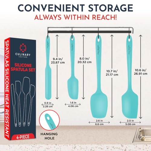 Culinary Couture 4-Piece Aqua Baking Spatula Set - Holiday Baking Essentials, Rubber Spatulas Silicone Heat Resistant, BPA-Free - Spatula Set for Nonstick Cookware - Silicone Baking Utensils - Image 2