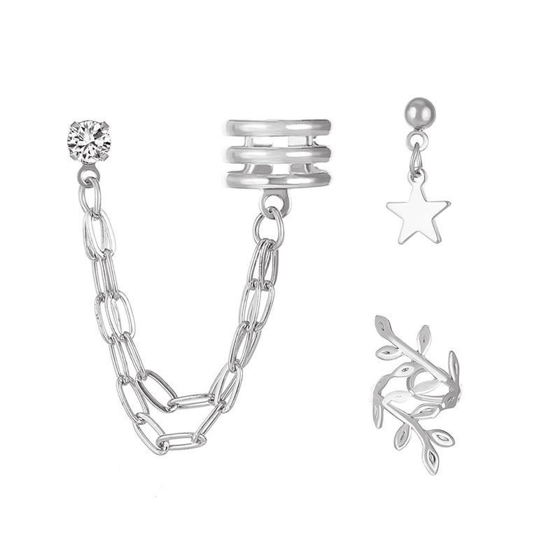 ofeankri Cross-Border New Fashionable Personalized Round Ear Clip Earrings for Women with Star and Chain Design - Image 5