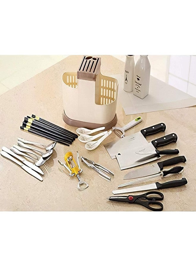 LOXBEE Plastic Self Organizer Spoon Spatula Chopsticks Plastic Brush Holder Kitchen Draining Rack Storage Holder Stand [ Multi Color ] - Image 4