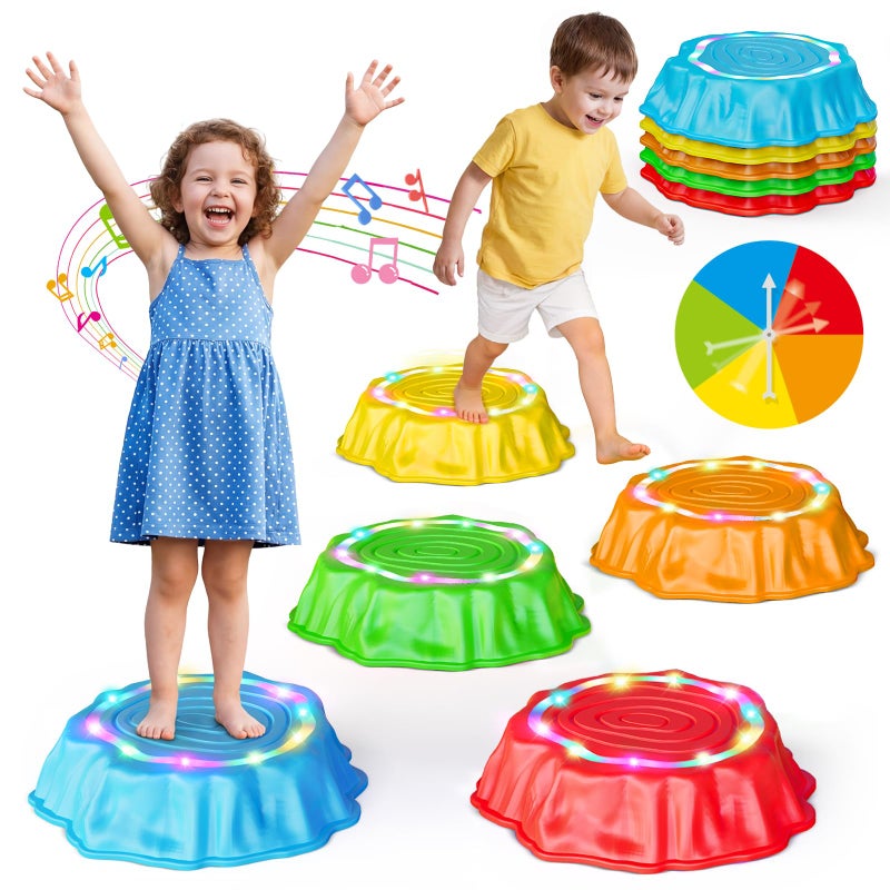 Flooyes Stepping Stones for Kids 5PCS Light Up Music NonSlip Stepping Stones Sensory Toys for Toddler Balance Coordination Skills Indoor Outdoor Toys for Toddlers Ages 35 - Image 2