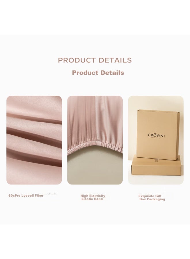 Danisa Crown A-class 60s Tencel Fitted Sheet Cover, Single Piece, All-season Lyocell Non-slip Mattress Protector, 180x200cm, Shanzhu Pink - Image 2