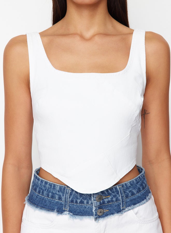trendyol Ecru Denim Blouse  - Image 4