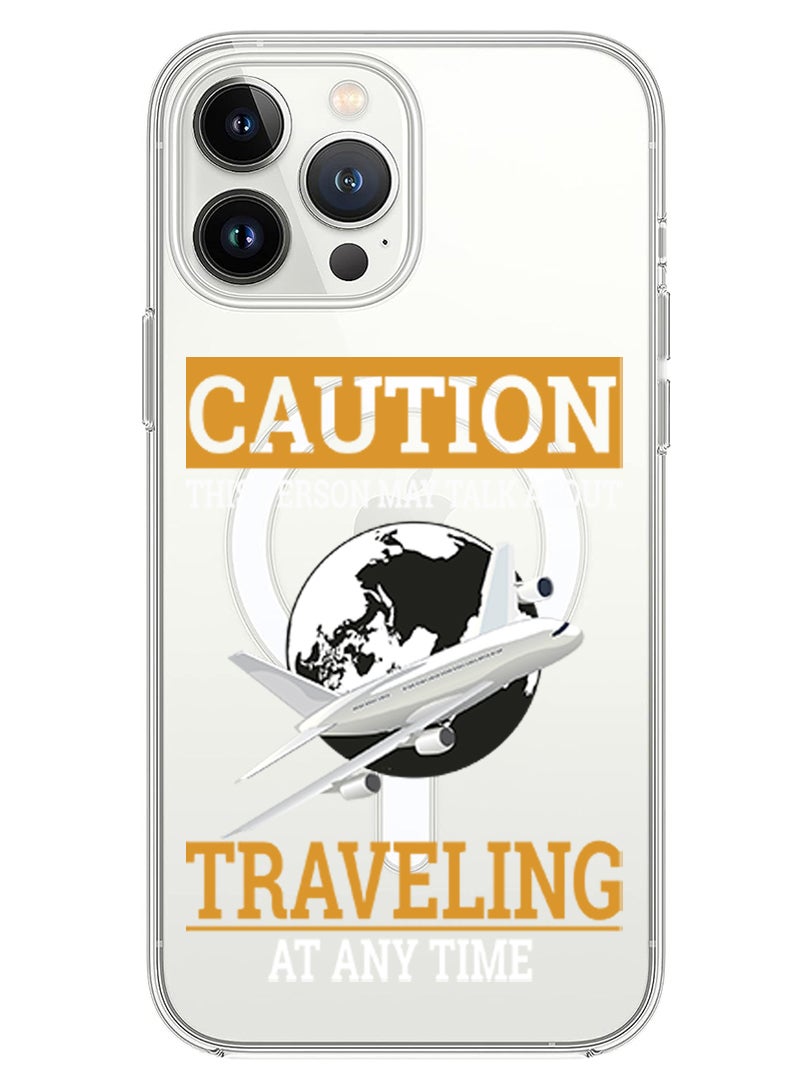 Theodor Magnetic Case for iPhone 14 Pro 6.1-inch Compatible with MagSafe Wireless Charging, Shockproof Phone Bumper Cover Caution Travelling at anytime copy - Image 1