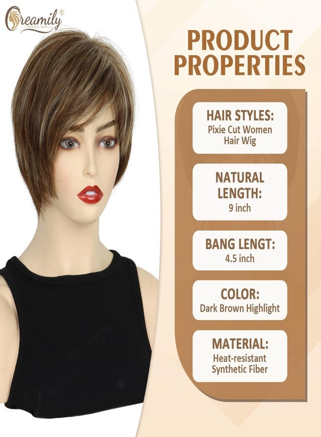 Creamily Brown Short Pixie Hair Wig for Women Full Head,Layered Synthetic Women Wigs with Bangs Natural Looking, Brown Mix Blonde Pixie Cut Wigs for Woman for Diwali/Party/Daily Use (9 inches) - Image 2
