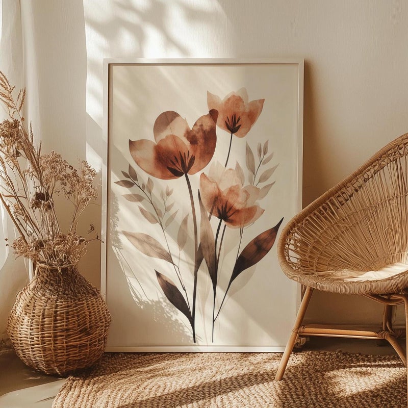 TNESSENTIAL Soft Watercolor Tulip Flower Wall Art Poster or Canvas Print, Cottagecore Decor, Botanical Minimalist Wall Art, Vintage Floral Home Decor - Image 1