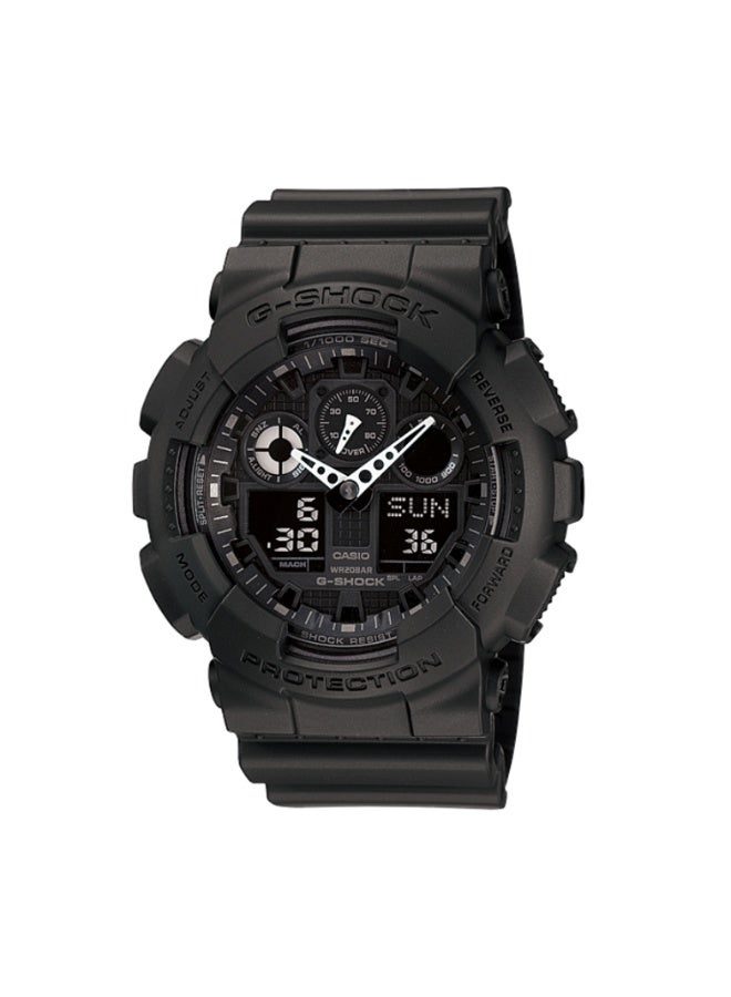 Casio G-Shock GA-100-1A1HDR, Analog-Digital Watch, All Black Resin Band and Case, Shock Resistant, 200M Water Resistance, LED Light, World Time, 1/1000 Stopwatch, Countdown Timer, 5 Alarms - Image 1