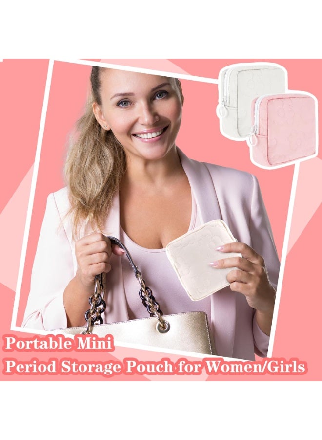 Generic (Unbranded) Embroidery Sanitary Napkin Storage Bag, Period Holder Bag Menstrual Pouches Tampon Holder, Menstruation First Period Bag(Pink & White) - Image 5