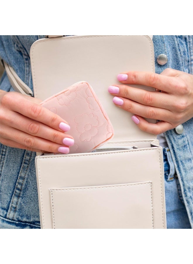 Generic (Unbranded) Embroidery Sanitary Napkin Storage Bag, Period Holder Bag Menstrual Pouches Tampon Holder, Menstruation First Period Bag(Pink & White) - Image 2