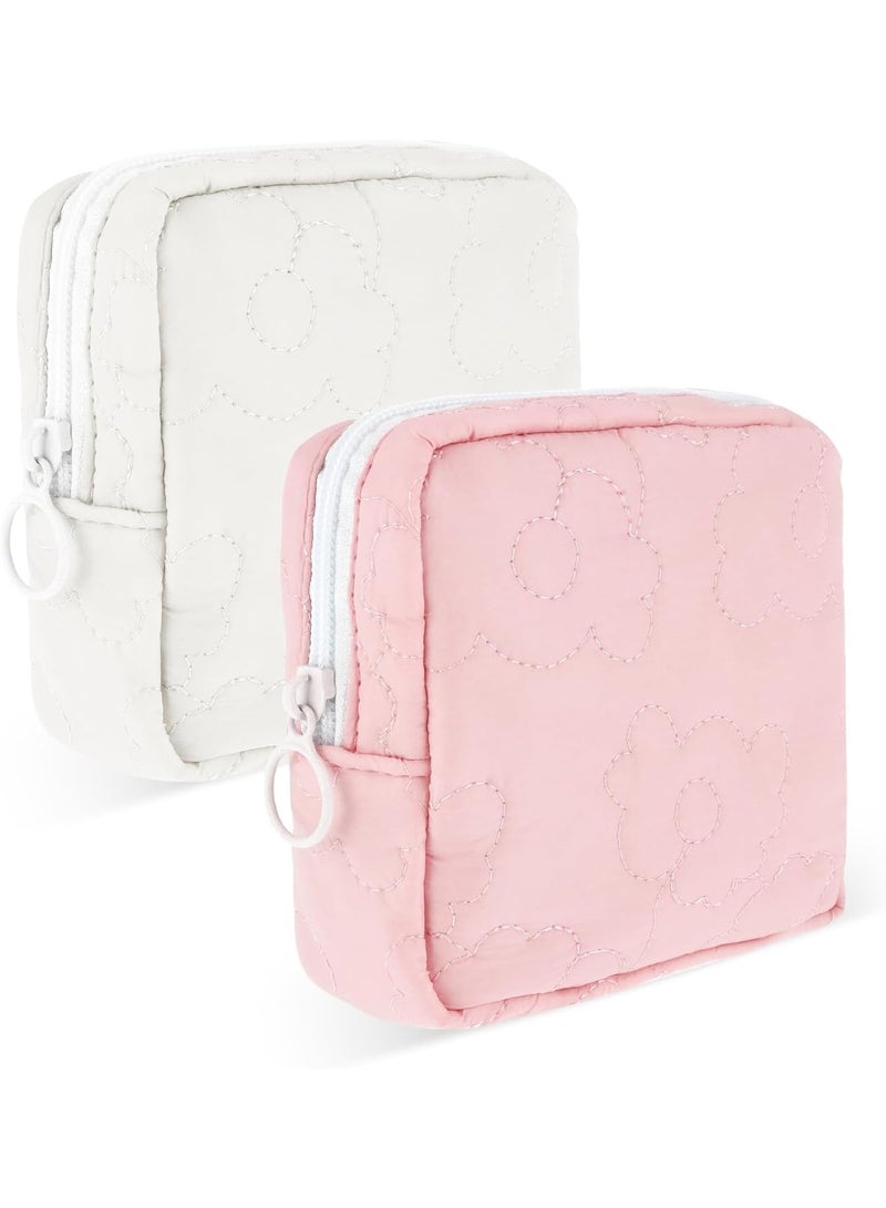 Generic (Unbranded) Embroidery Sanitary Napkin Storage Bag, Period Holder Bag Menstrual Pouches Tampon Holder, Menstruation First Period Bag(Pink & White) - Image 1
