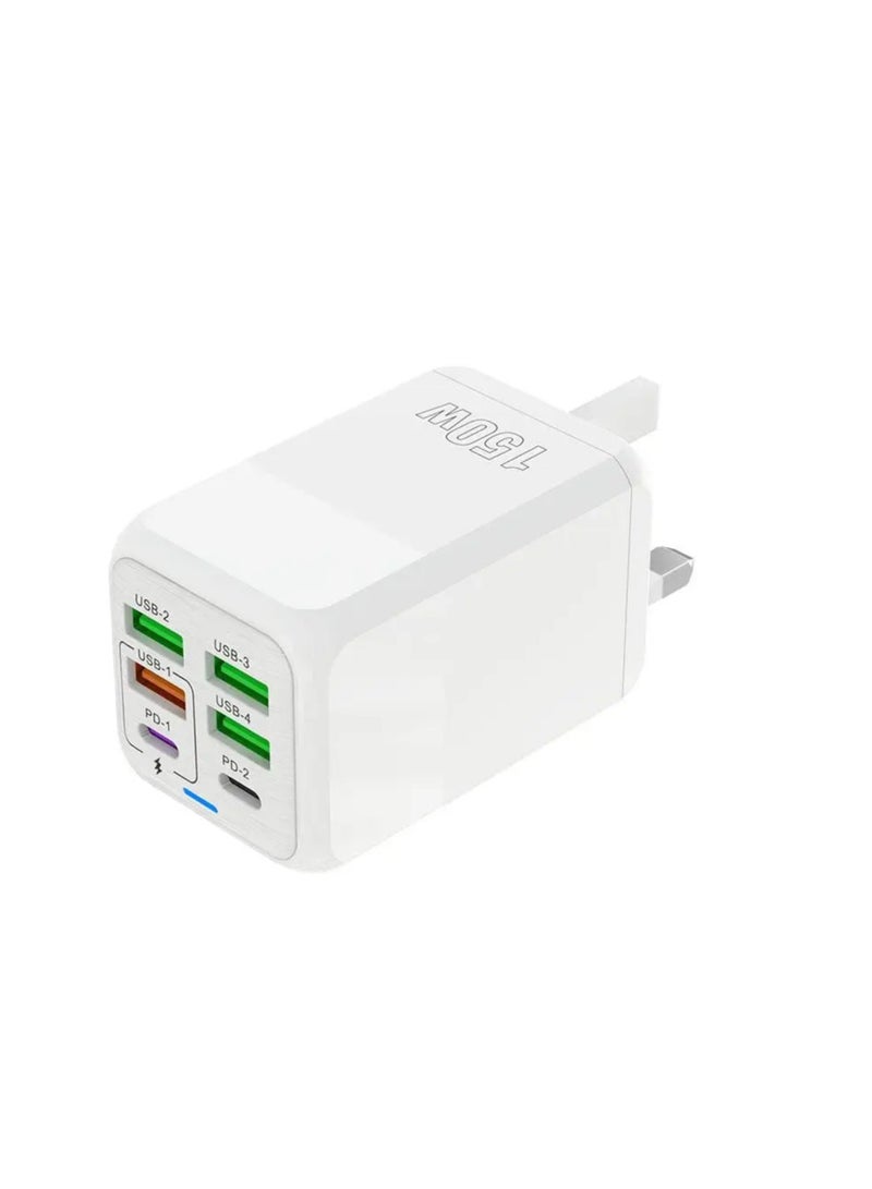 150W 6-port PD QC 3.0 USB C fast charger wall adapter super fast charging suitable for iPhone, Samsung, iPad, Xiaomi, Huawei OnePlus, OPPO (white) - Image 2