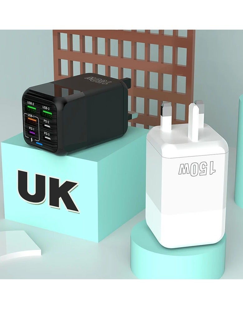 150W 6-port PD QC 3.0 USB C fast charger wall adapter super fast charging suitable for iPhone, Samsung, iPad, Xiaomi, Huawei OnePlus, OPPO (white) - Image 4