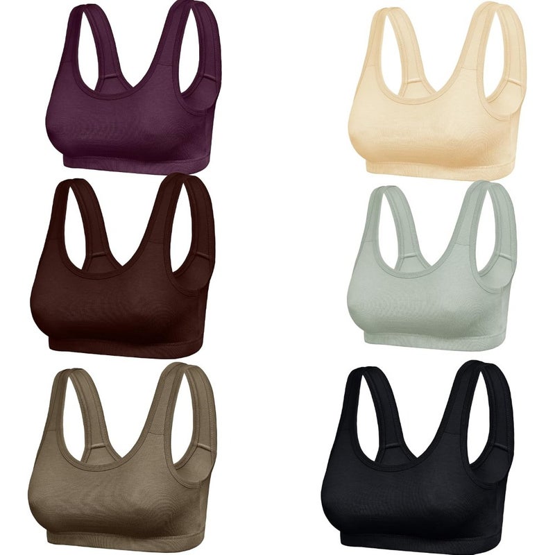 Womens Cotton-Elastane Double Layer Sports Bra Pack of 6 Moulded Yoga Bra in Black, Grey, Navy, Heather, Rose, Teal with Moderate Support for Gym, Running Fitness - Image 1