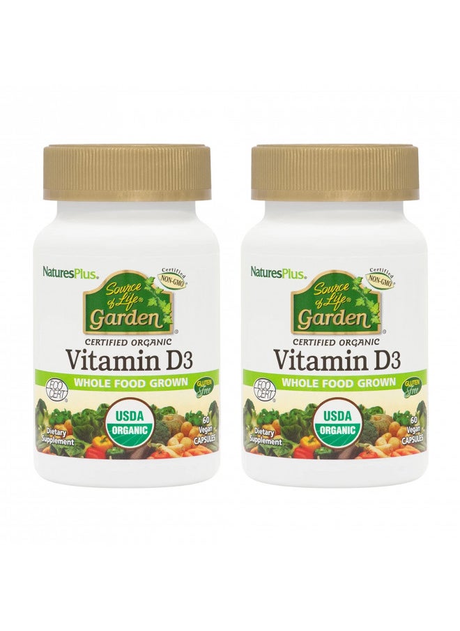 Natures Plus - Natures Plus Source of Life Garden Certified Organic Vitamin D3 - Cholecalciferol 5000 iu, 60 Vegan Capsules - Whole Food Plant-Based Supplement - Vegetarian, Gluten-Free - 30 Servings - Image 1