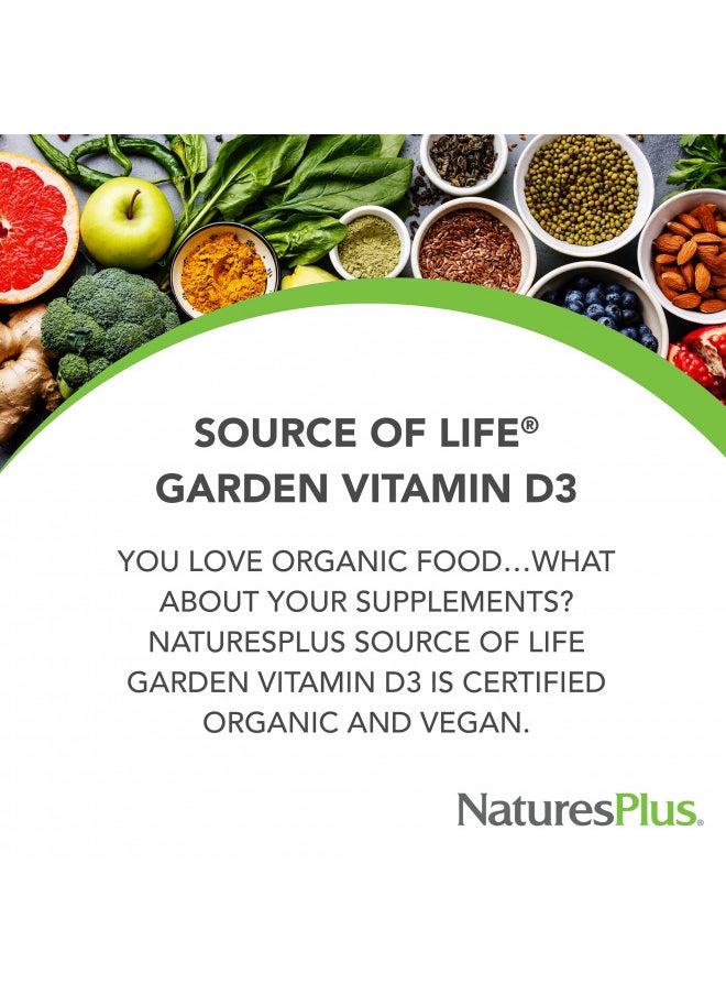 Natures Plus - Natures Plus Source of Life Garden Certified Organic Vitamin D3 - Cholecalciferol 5000 iu, 60 Vegan Capsules - Whole Food Plant-Based Supplement - Vegetarian, Gluten-Free - 30 Servings - Image 1