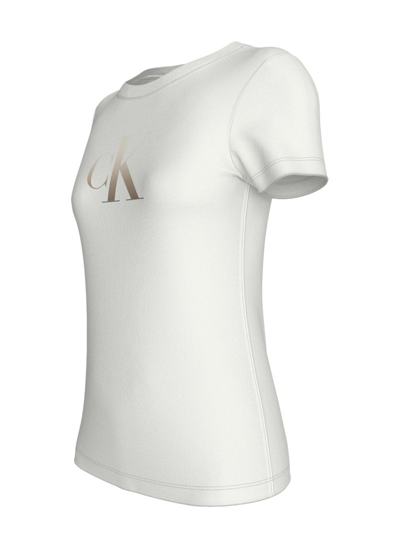 Calvin Klein Jeans Women's Slim Monogram T-Shirt - Cotton, White  - Image 3