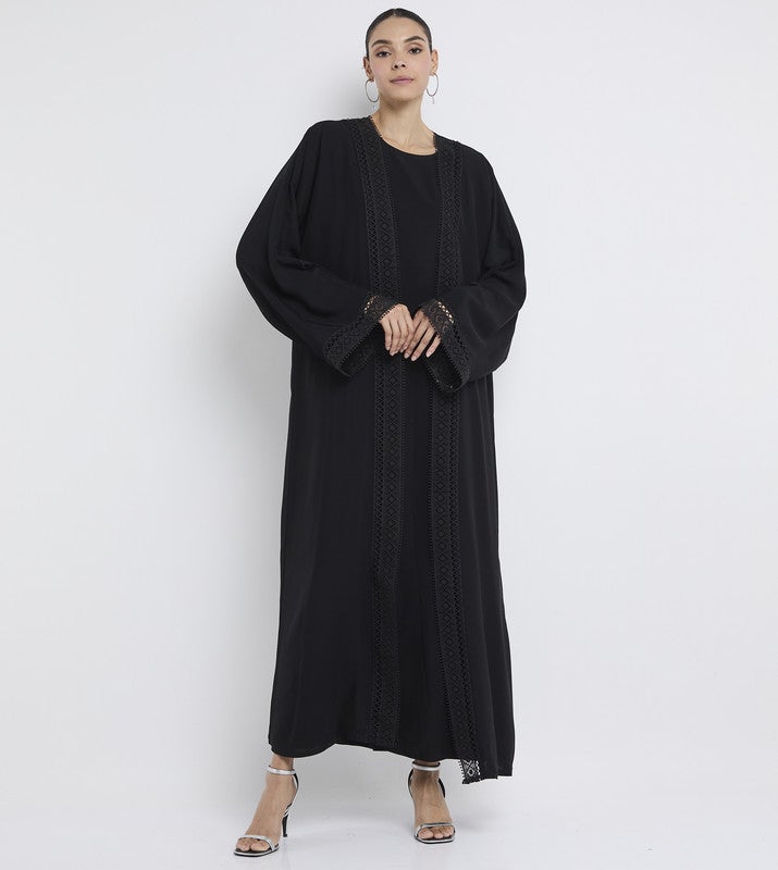 ROZA Elegant Lace Abaya with Inner - Image 4