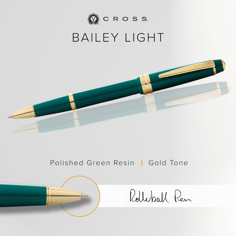 Cross Bailey Light Refillable Rollerball Pen Presented in a Everyday Gift Box - Medium Point, Black Ink, Polished Green - Image 2