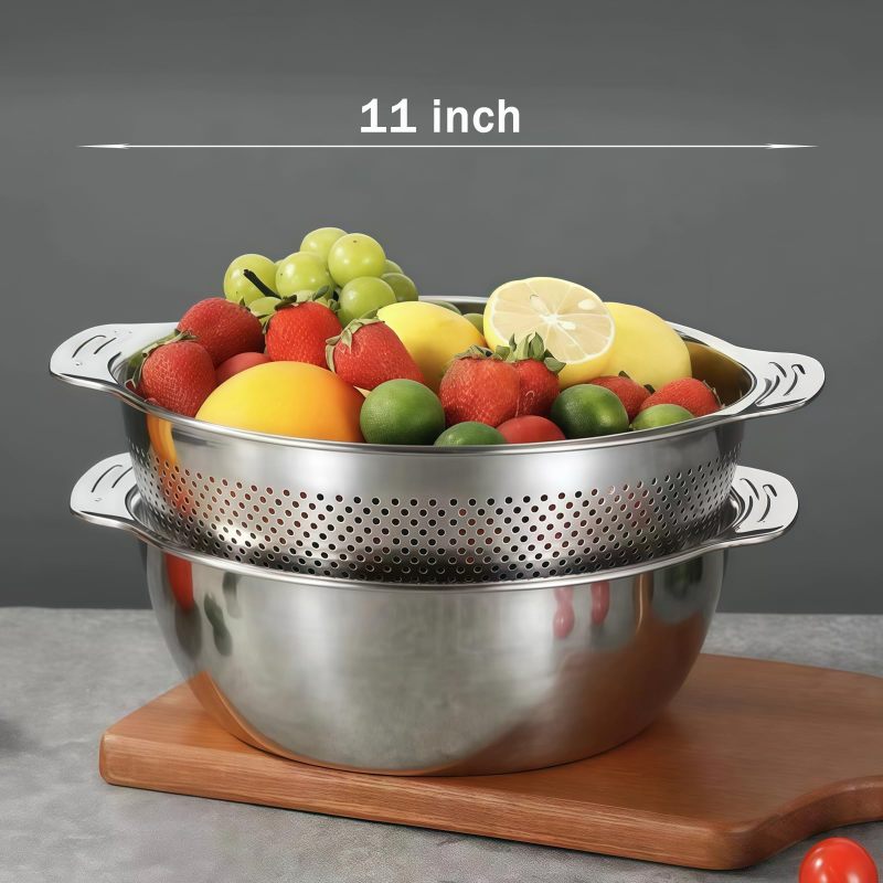Micro Perforated Strainer 2mm Openings Fast Draining Stainless Steel Colander - Heavy-Duty 18/8 Food Grade Rust Resistant with Integrated Handle - 20% Thicker Construction for Pasta Vegetables Meal Pr - Image 2