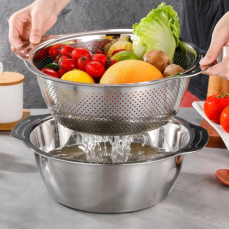 Micro Perforated Strainer 2mm Openings Fast Draining Stainless Steel Colander - Heavy-Duty 18/8 Food Grade Rust Resistant with Integrated Handle - 20% Thicker Construction for Pasta Vegetables Meal Pr - Image 3