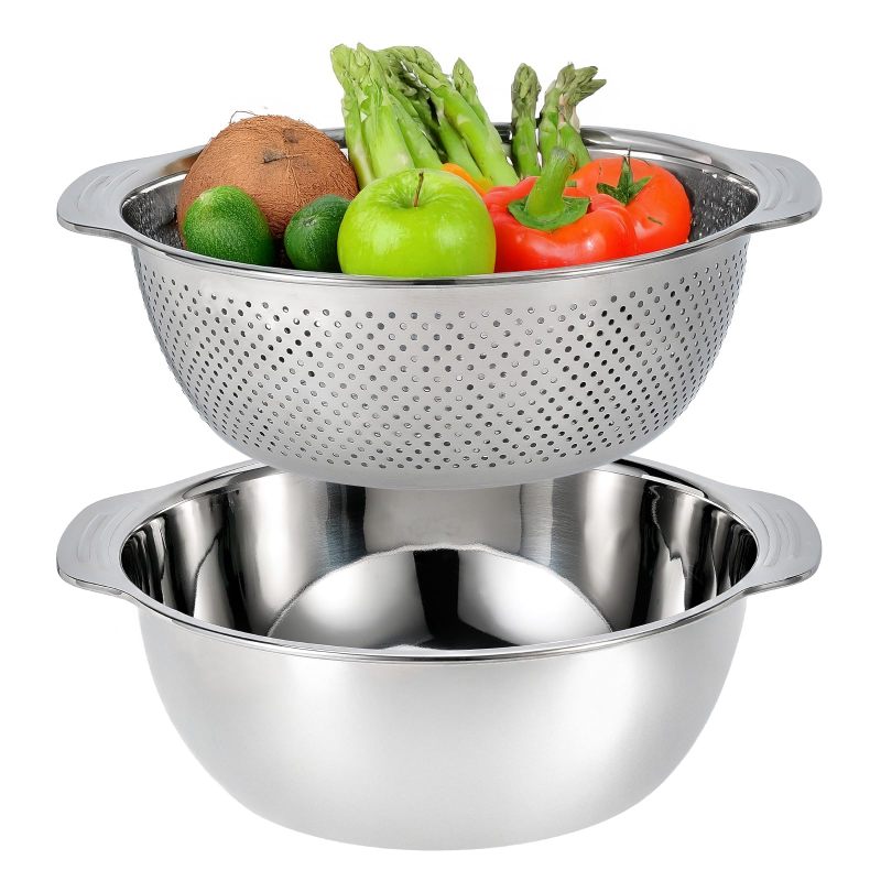 Micro Perforated Strainer 2mm Openings Fast Draining Stainless Steel Colander - Heavy-Duty 18/8 Food Grade Rust Resistant with Integrated Handle - 20% Thicker Construction for Pasta Vegetables Meal Pr - Image 1