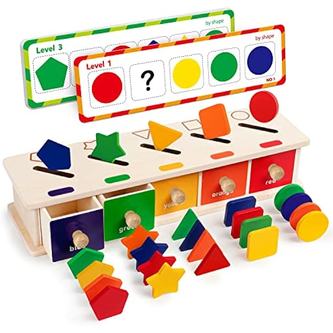 MONTESSORI TOYS WOODEN COLOR SHAPE SORTING BOX GAME GEOMETRIC MATCHING BLOCKS EARLY LEARNING EDUCATIONAL TOY 3 4 5 YEAR-OLD BABY TODDLERS - Image 1