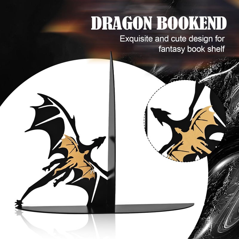 Nichake Metal Dragon Bookends Stoppers Holder Stand for Desk Shelf Cool Dragon Bookends Decorative, Fantasy Dragon Bookends for Bookshelf Decor Dragon Lovers - Image 4