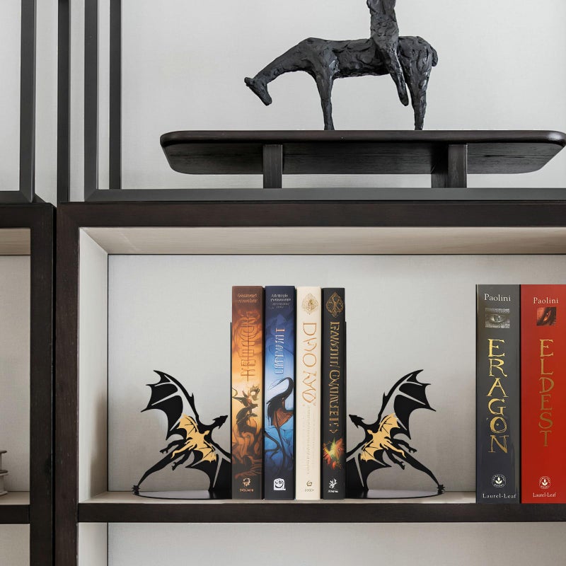 Nichake Metal Dragon Bookends Stoppers Holder Stand for Desk Shelf Cool Dragon Bookends Decorative, Fantasy Dragon Bookends for Bookshelf Decor Dragon Lovers - Image 2