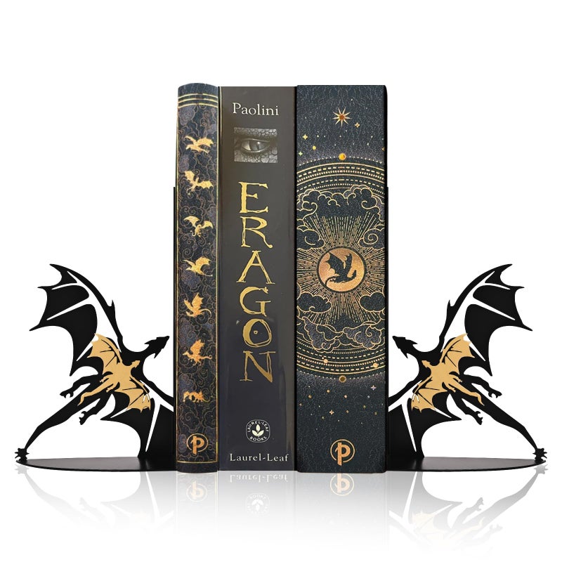 Nichake Metal Dragon Bookends Stoppers Holder Stand for Desk Shelf Cool Dragon Bookends Decorative, Fantasy Dragon Bookends for Bookshelf Decor Dragon Lovers - Image 1