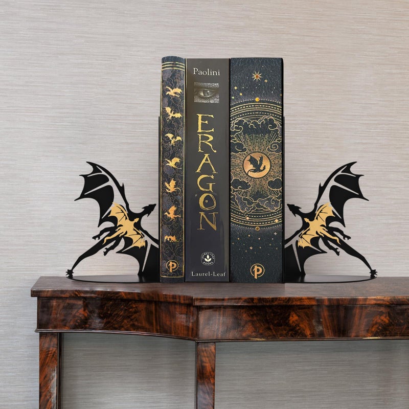 Nichake Metal Dragon Bookends Stoppers Holder Stand for Desk Shelf Cool Dragon Bookends Decorative, Fantasy Dragon Bookends for Bookshelf Decor Dragon Lovers - Image 3
