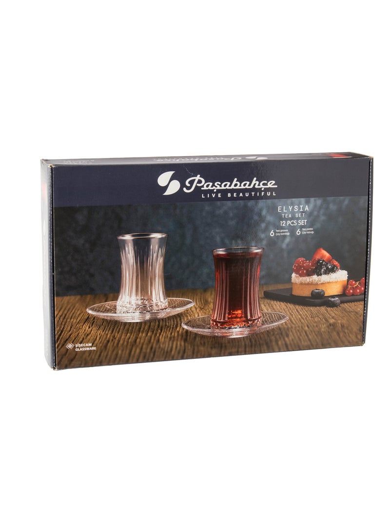 باساباش طقم كاسات شاي اليسيا من الزجاج 6 كاسات + 6 صحون مع ديكور ذهبي - Image 4