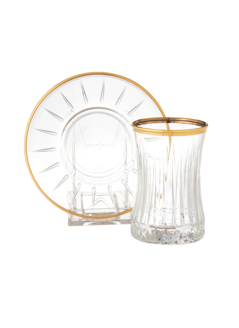Pasabache Alicia glass tea cup set, 6 cups + 6 saucers, with golden decor  - Image 1