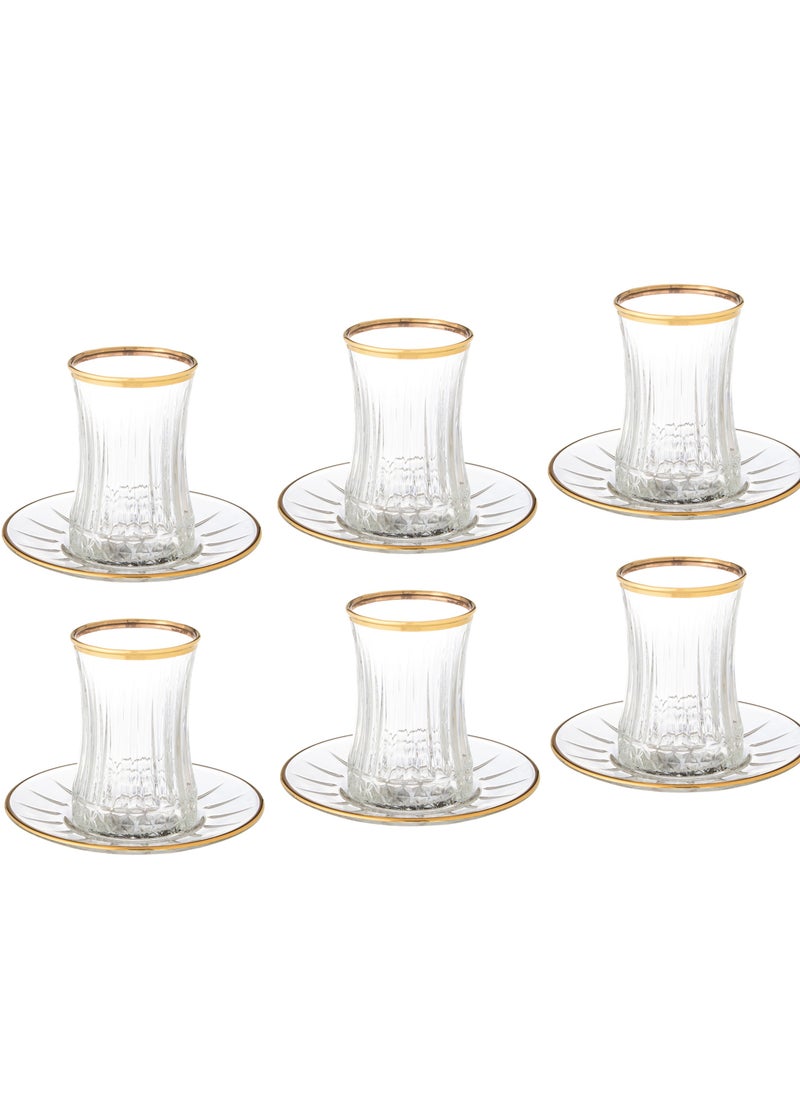 Pasabache Alicia glass tea cup set, 6 cups + 6 saucers, with golden decor  - Image 2