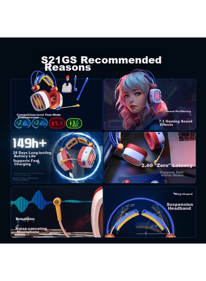Xiberia S21gs Flame Storm Bluetooth Gaming Headset, 2.4g True Wireless, Over-ear, Long Battery Life, Low Latency, Tri-mode, For Mobile Phones And Computers, E-sports Headphones - Image 2