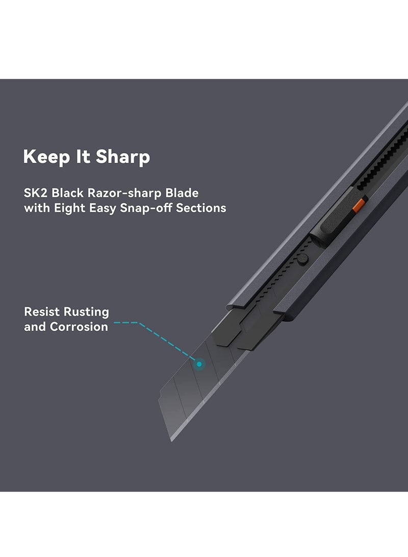 Barakah Box Cutter Utility Knife, SK2 Retractable Box Cutter Snap Off Safety Cutter with ABS Grip, Stainless Steel Box Cutter for Cardboard Papers and Plastics, 2 Spare Blades - Image 5