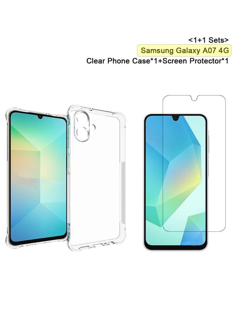 [1+1 Sets] Clear Phone Case Cover & Screen Protector Back Protective Slim Phone Cover For Samsung Galaxy A07, Anti-Fingerprints, Anti-Fall Drop Protection